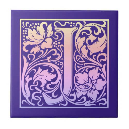 Letter J Colorful Vintage First Letter Gradient Ceramic Tile