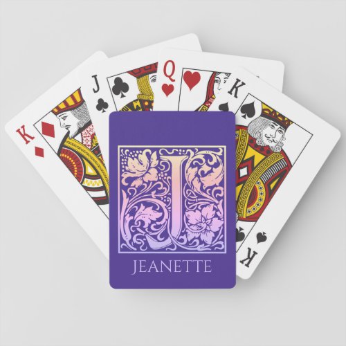 Letter J Colorful Vintage First Letter Gradient Poker Cards