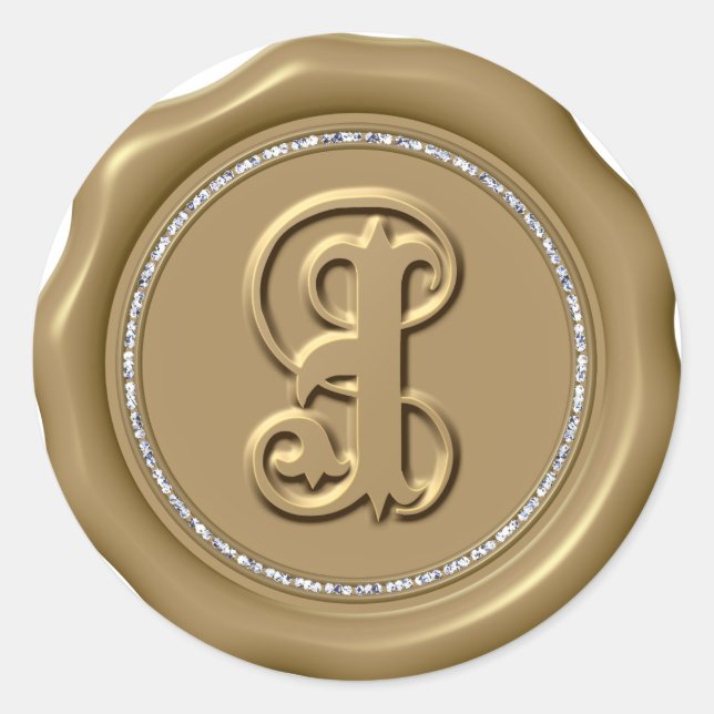 *~* Letter J Diamond Circle GOLD Wax Seal Stickers (Front)
