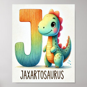 Letter J, Dinosaur Alphabet Watercolor Poster