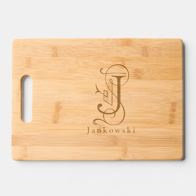 Letter J Elegant Monogram Personalized Name Engraved Cutting Board (Front)