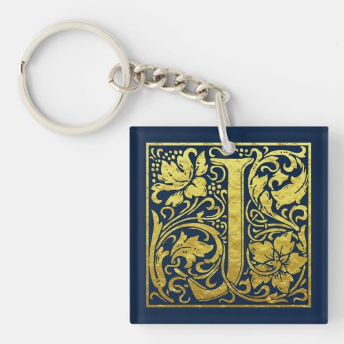 Letter J First Letter Faux Gold and Midnight Blue Keychain