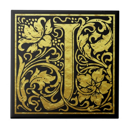 Letter J First Letter Faux Gold Ceramic Tile