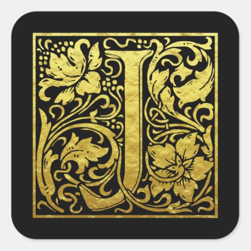 Letter J First Letter Faux Gold Square Sticker