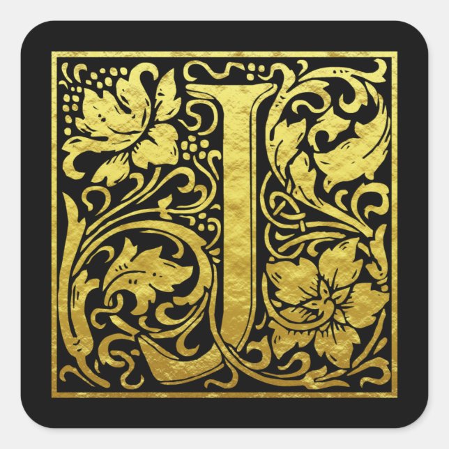 Letter J First Letter Faux Gold Square Sticker (Front)
