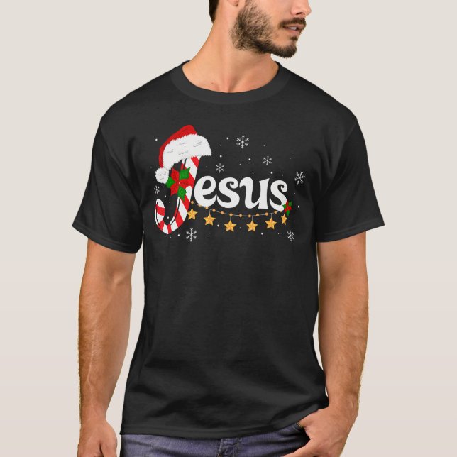 Letter J For Jesus Christian Candy Cane Santa Hat  T-Shirt (Front)