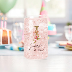 Letter J Gold Monogram Blush Pink Roses Can Glass