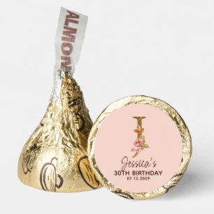 Letter J Gold Monogram Blush Pink Roses Hershey®'s Kisses®