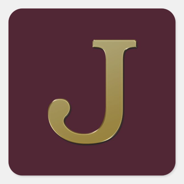 Letter J Gold Square Sticker (Front)