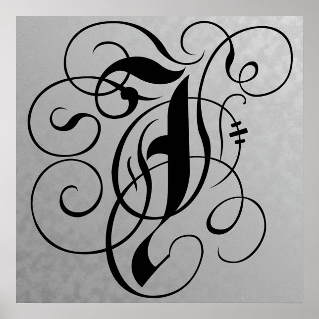 Letter J, Gothic Monogram Black Poster (Front)
