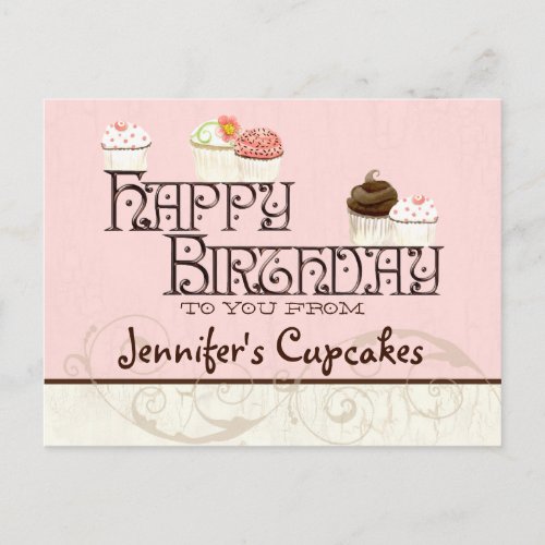 Letter J Happy Birthday Cupcake Business Postcard