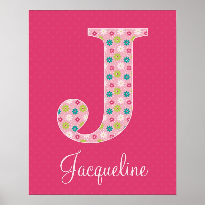 Letter J Initial Alphabet Poster for Girl