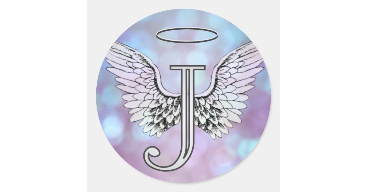 Letter J Initial Monogram Angel Wings & Halo Classic Round Sticker | Zazzle.com