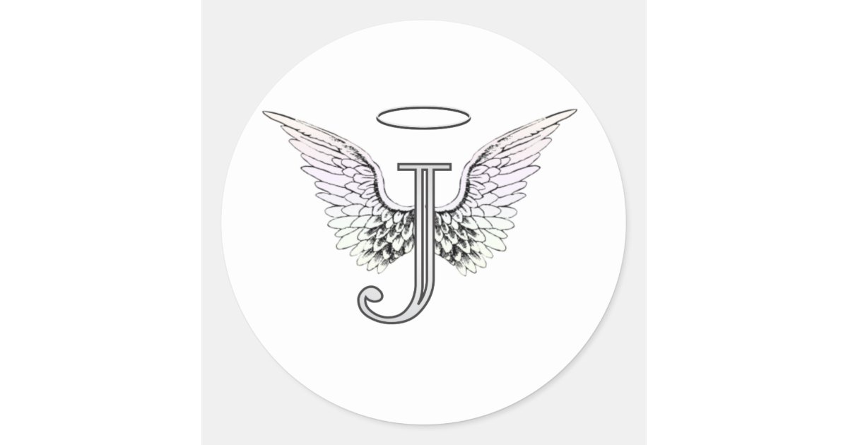 Letter J Initial Monogram With Angel Wings Halo Classic Round Sticker Zazzle