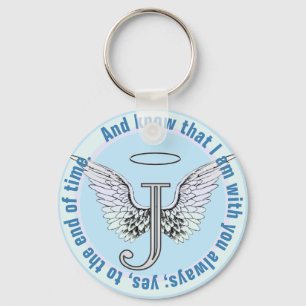 Letter J Initial Monogram with Angel Wings & Halo Keychain