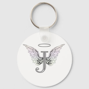 Letter J Initial Monogram with Angel Wings & Halo Keychain