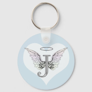 Letter J Initial Monogram with Angel Wings & Halo Keychain