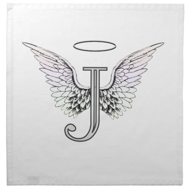 Letter J Initial Monogram with Angel Wings & Halo Napkin (Front)