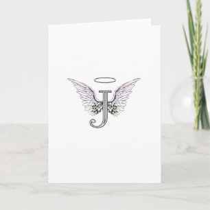 Letter J Initial Monogram with Angel Wings & Halo Note Card