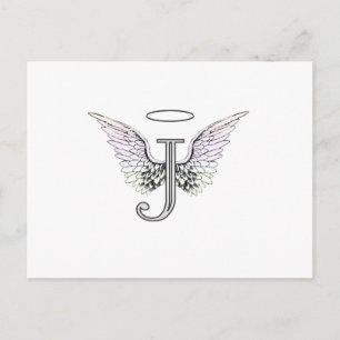 Letter J Initial Monogram with Angel Wings & Halo Postcard
