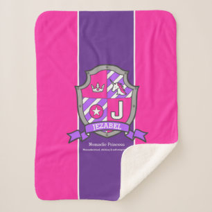 Letter J Jezabel name meaning pink purple unicorn Sherpa Blanket