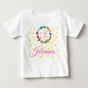 Letter J, Julianna, Tee, Flowers and Stars Baby T-Shirt
