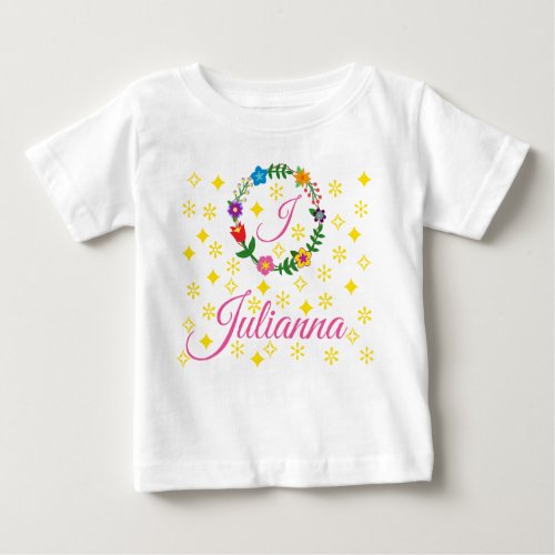 Letter J Julianna Tee Flowers and Stars Baby T_Shirt