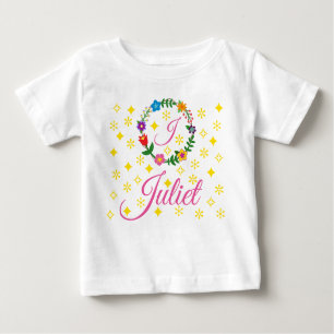Letter J, Juliet, Tee, Flowers and Stars Baby T-Shirt