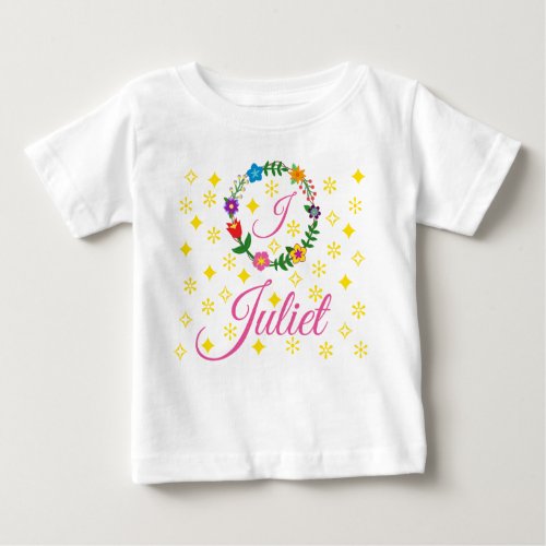 Letter J Juliet Tee Flowers and Stars Baby T_Shirt