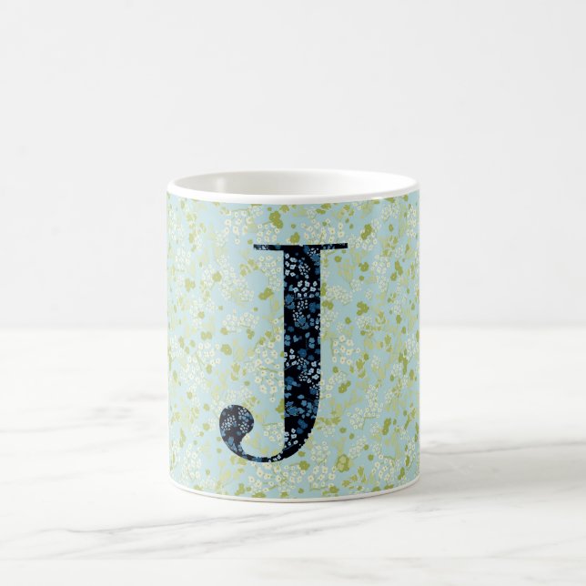 Letter J light green and blue liberty Coffee Mug (Center)