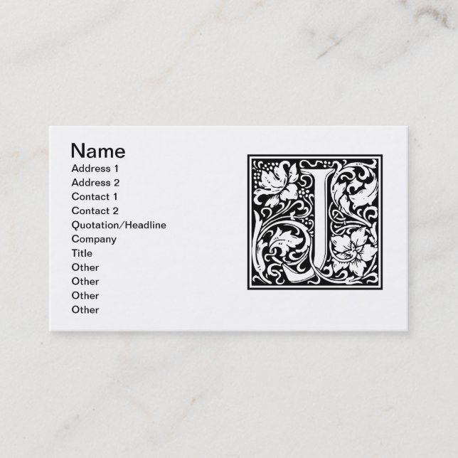 Letter J Medieval Monogram Art Nouveau Business Card (Front)