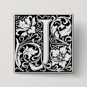 Letter J Medieval Monogram Art Nouveau Button