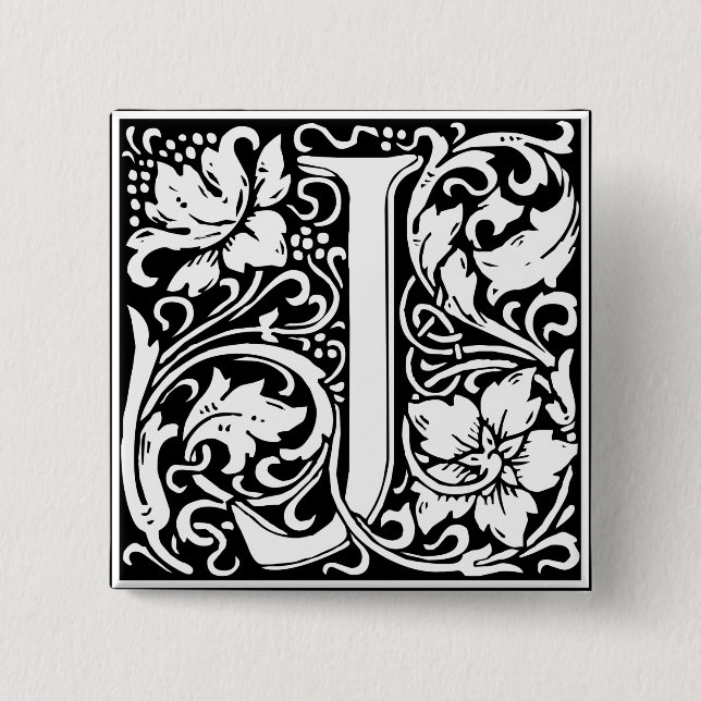 Letter J Medieval Monogram Art Nouveau Button (Front)