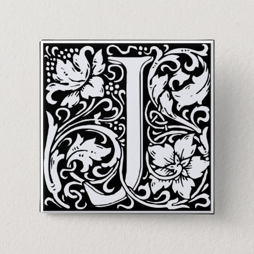 Letter J Medieval Monogram Art Nouveau Button