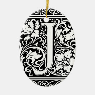 Letter J Medieval Monogram Art Nouveau Ceramic Ornament