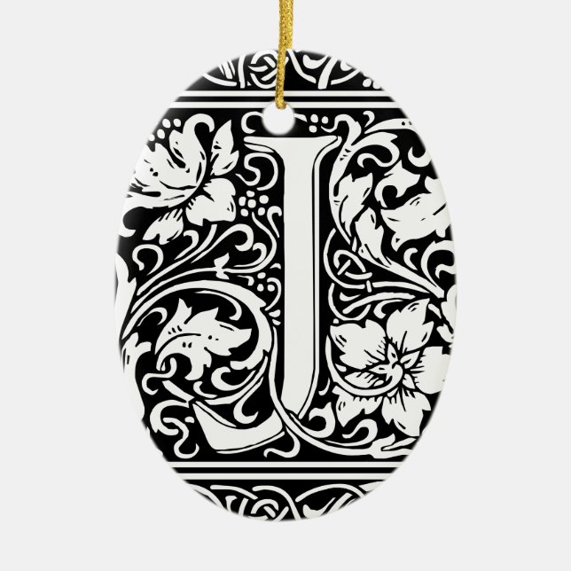 Letter J Medieval Monogram Art Nouveau Ceramic Ornament (Front)