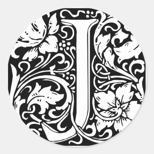 Letter J Medieval Monogram Art Nouveau Classic Round Sticker