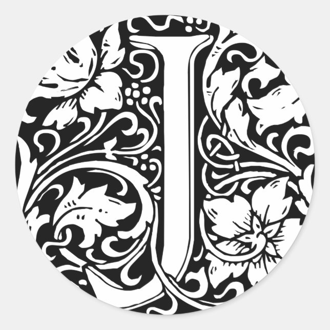 Letter J Medieval Monogram Art Nouveau Classic Round Sticker (Front)