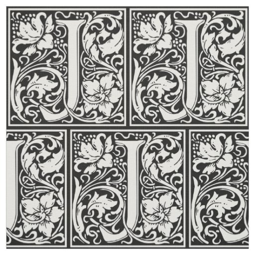 Letter J Medieval Monogram Art Nouveau Fabric