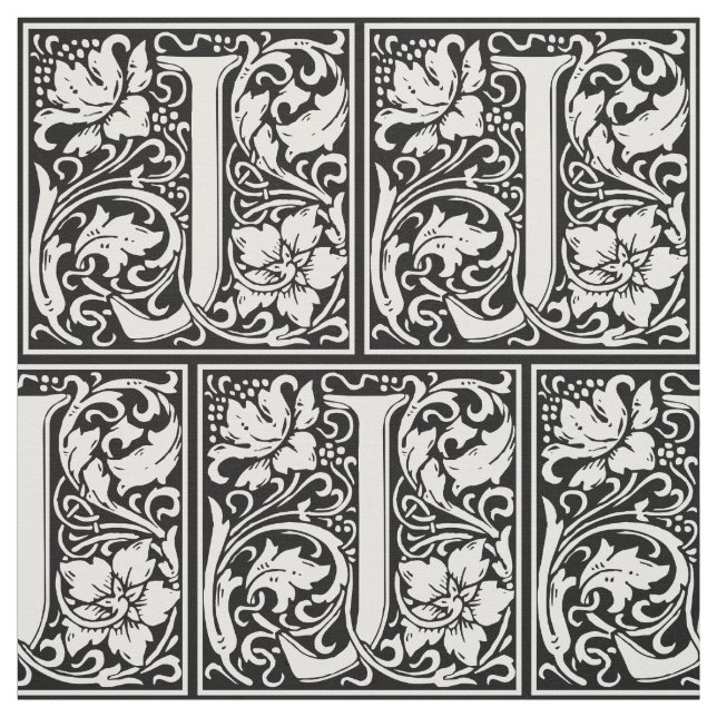 Letter J Medieval Monogram Art Nouveau Fabric (Swatch)