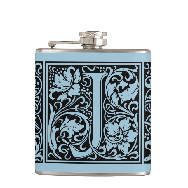 Letter J Medieval Monogram Art Nouveau Hip Flask (Front)