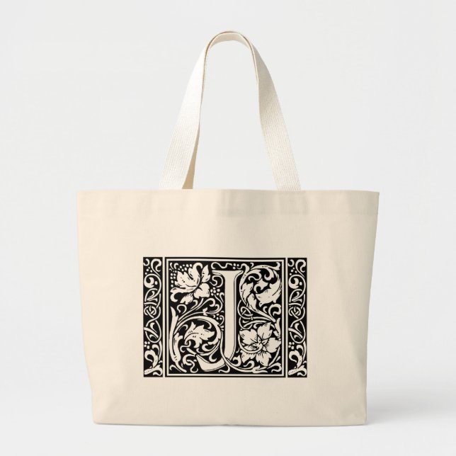Letter J Medieval Monogram Art Nouveau Large Tote Bag (Front)