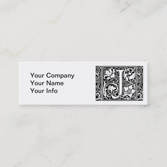 Letter J Medieval Monogram Art Nouveau Mini Business Card (Front)