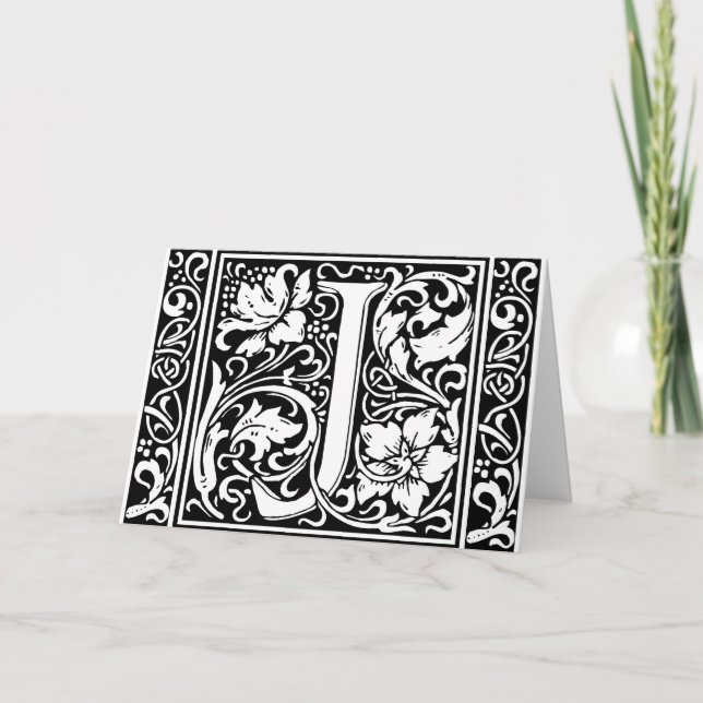 Letter J Medieval Monogram Art Nouveau Note Card (Front)