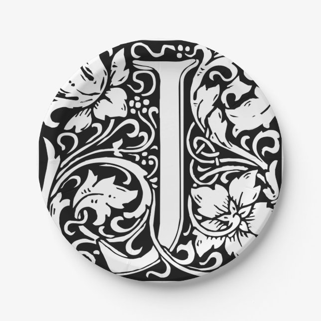 Letter J Medieval Monogram Art Nouveau Paper Plates (Front)