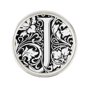 Letter J Medieval Monogram Art Nouveau Pin