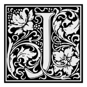Letter J Medieval Monogram Art Nouveau Poster