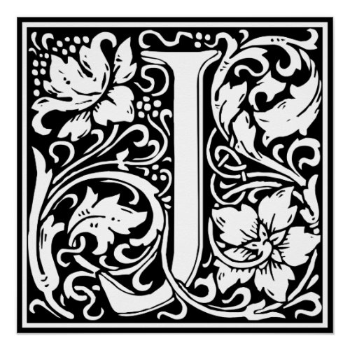 Letter J Medieval Monogram Art Nouveau Poster