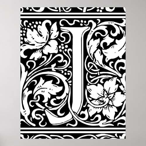 Letter J Medieval Monogram Art Nouveau Poster