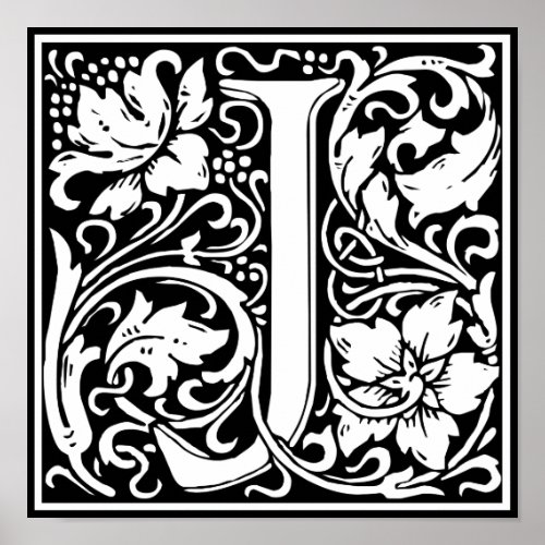 Letter J Medieval Monogram Art Nouveau Poster